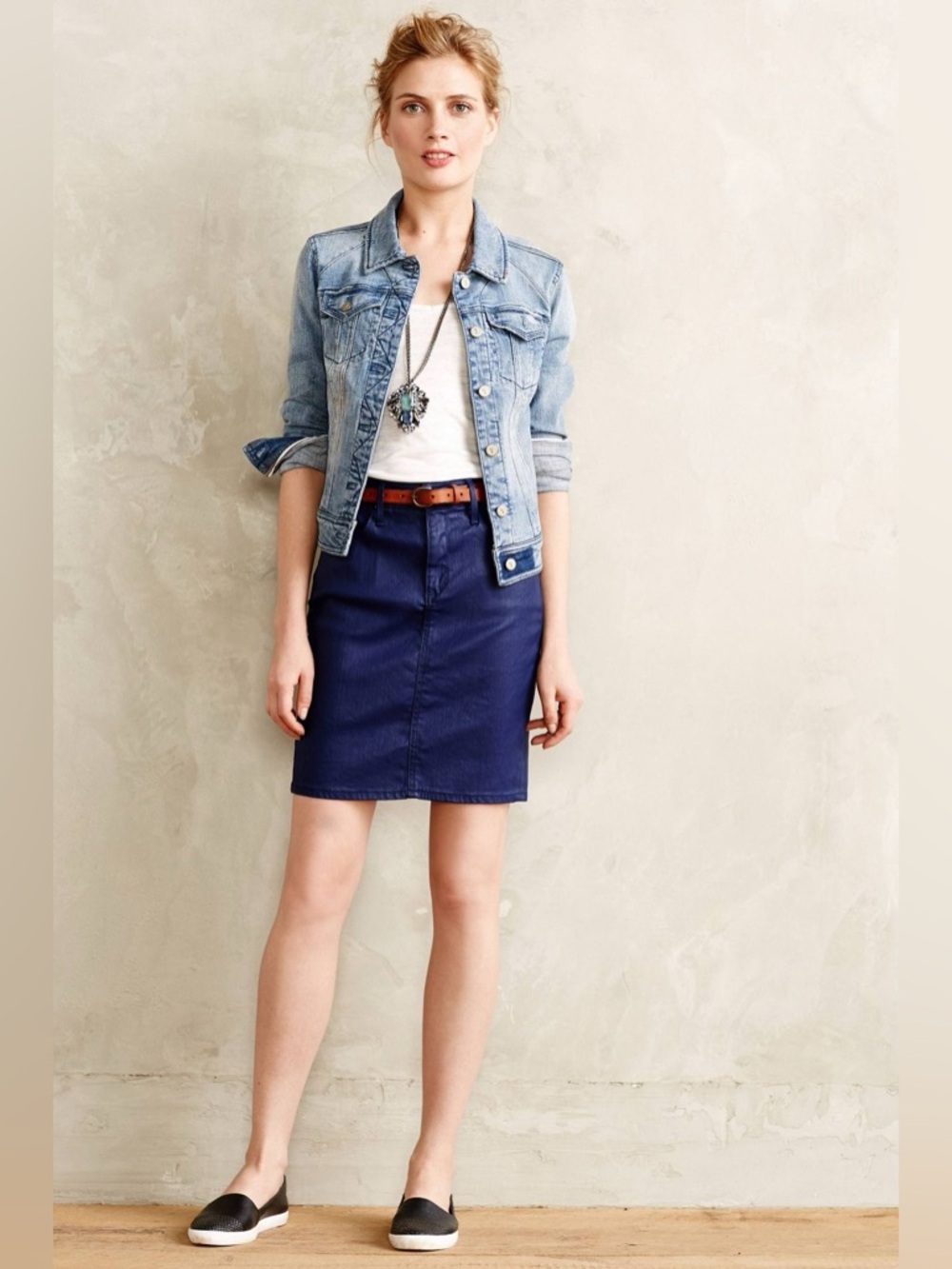 AG Adriano Goldschmied Coated Denim Pencil Skirt Mariner Size 25